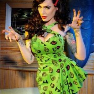 Deadly Dames by Michelins Pitt green monster print dress Halloween